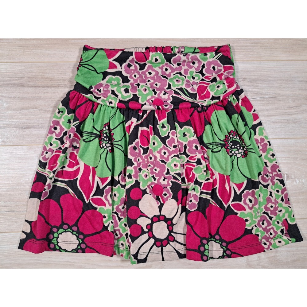 Xhilaration Floral Mini Skirt Pink Green Black Smocked Elastic Waist Small